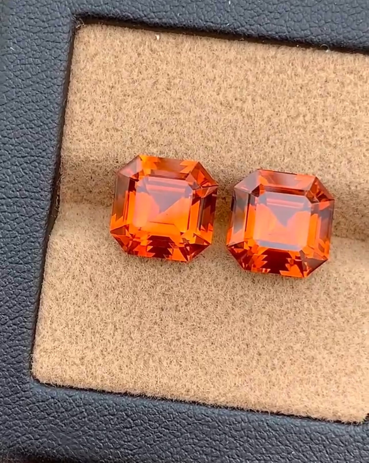 2 Asscher Cut Madeira Citrines on cork