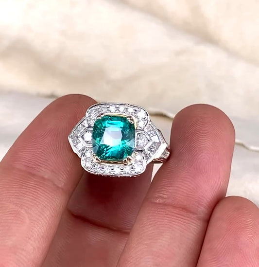 Paraiba Tourmaline and diamond cocktail ring in 18k white and yellow gold