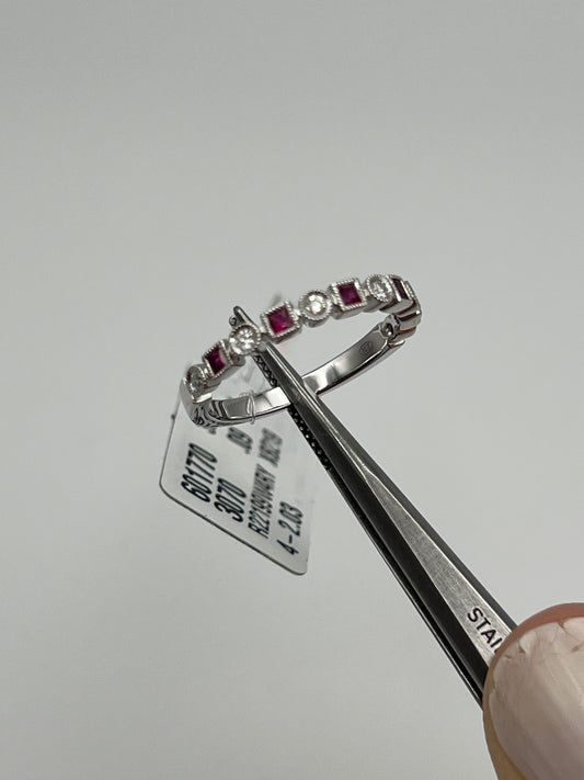 Sophisticated Ruby and Diamond 14k White Gold Ring