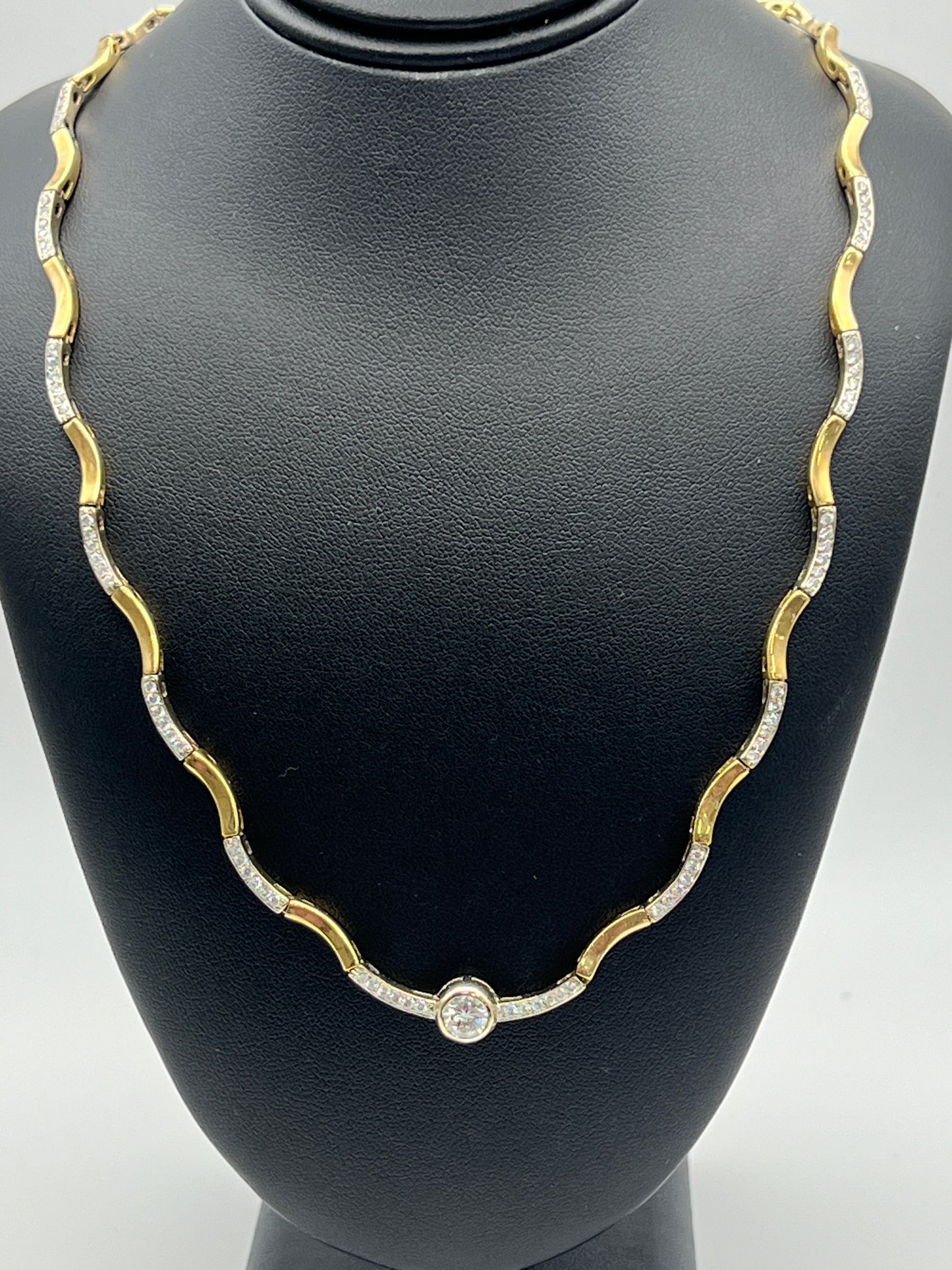 Two tone gold and diamond 14k tennis necklace