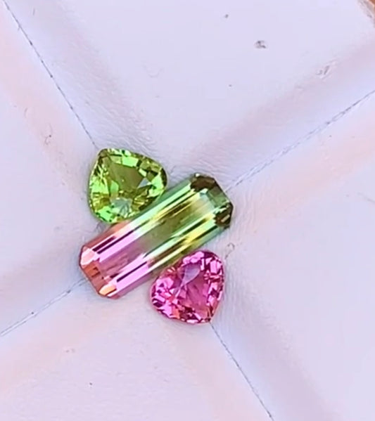 Watermelon Tourmaline with tourmaline side stones