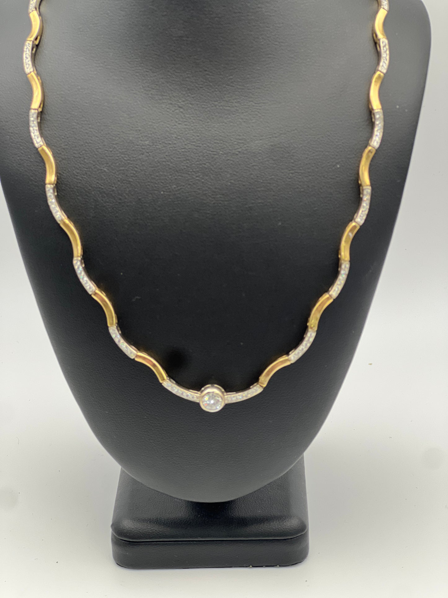 Two tone gold and diamond 14k tennis necklace